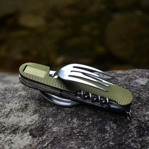 Folding Spoon Fork 7-in-1 Camping Hiking Cutlery Travel Kit